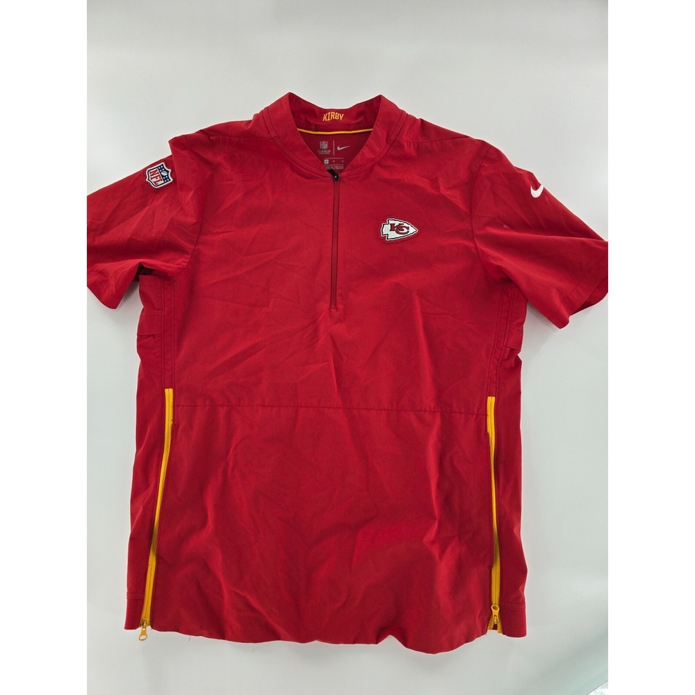 Nike NFL On Field Jacket Men's M Red Kansas City Chiefs Quarter Zip Short Sleeve